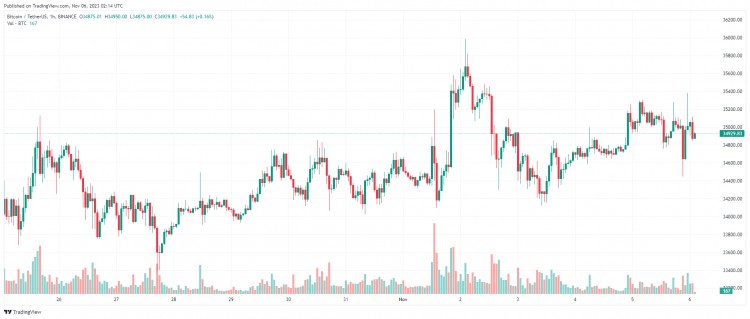 十一月六日：比特币（BTC）本周收于35000美元以上，山寨币强势反弹