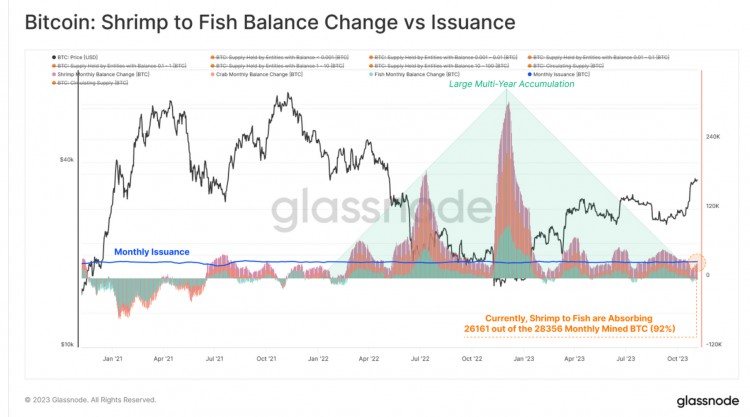 Glassnode 小额持有者余额增长量26,161枚BTC