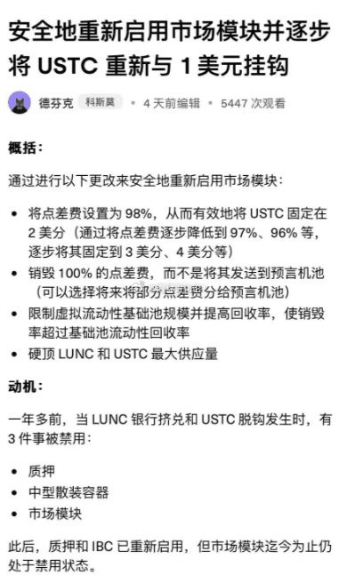 ustc暴涨的原因是社区提出重新跟1美元挂钩!