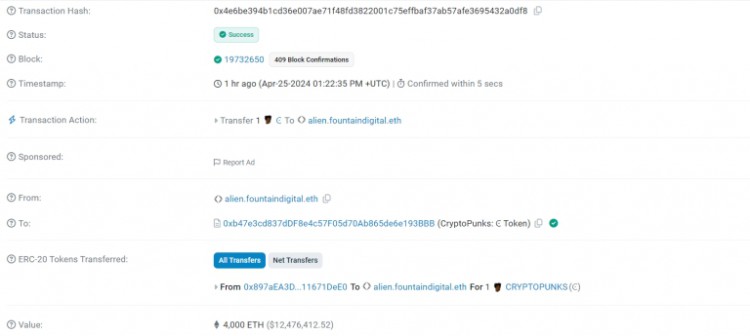 CryptoPunk 635 已售出 4,000 ETH！