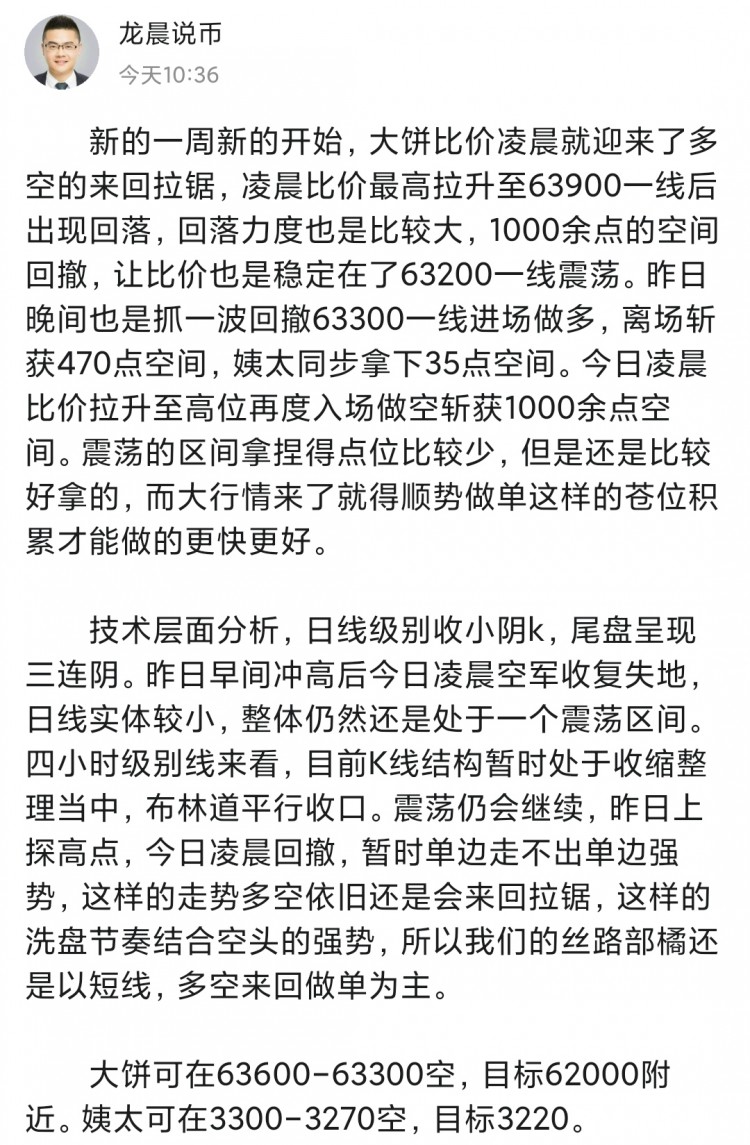 [龙晨说币]技术层面日线震荡分析