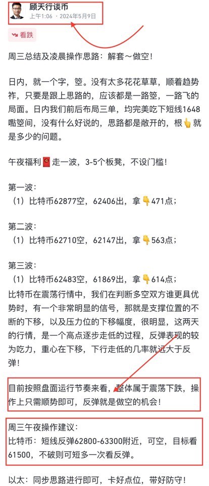 [顾天行谈币]比特币，周四总结及凌晨操作思路：解套～做空！