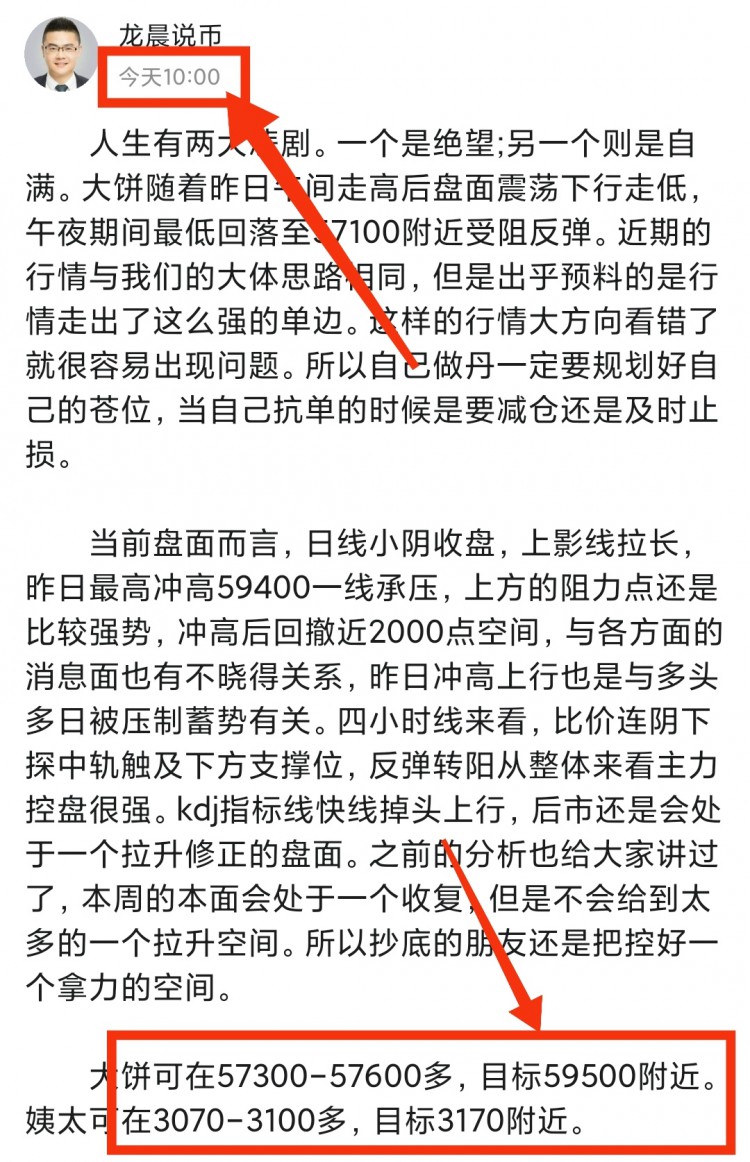 [龙晨说币]午后大饼以太操作建议