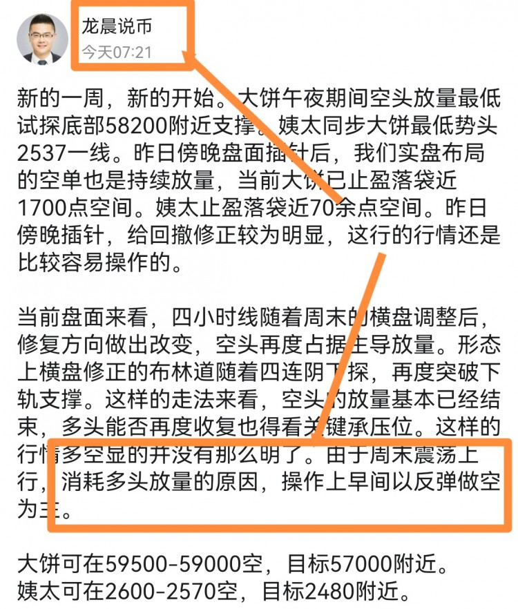 [龙晨说币]大饼早间放量比价震荡调整 58000关口试探支撑位空头蓄势 下行通道震荡区间关注。